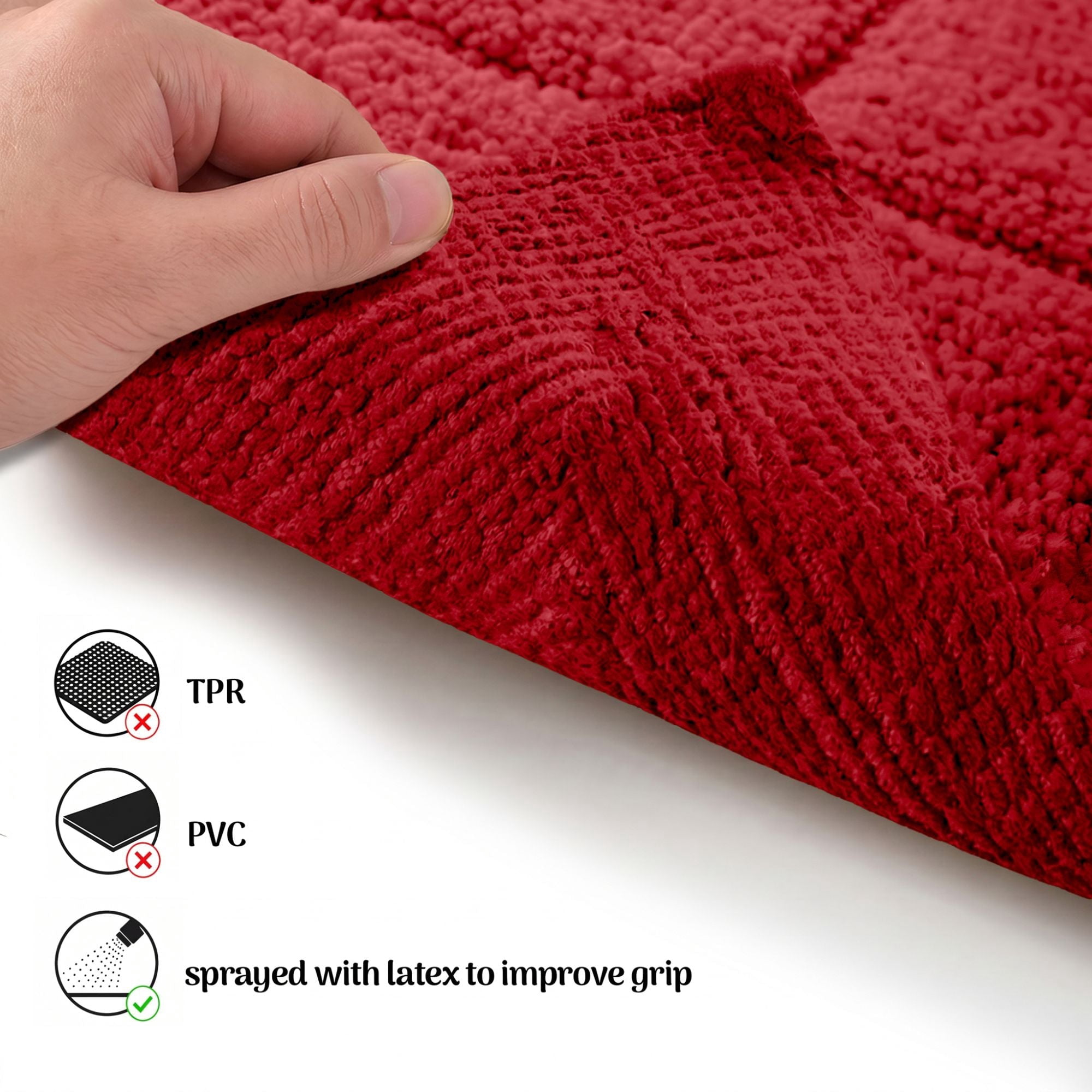 Superior Checkered Cotton Washable Non-Slip Bath Rug, Runner Size, Burgundy