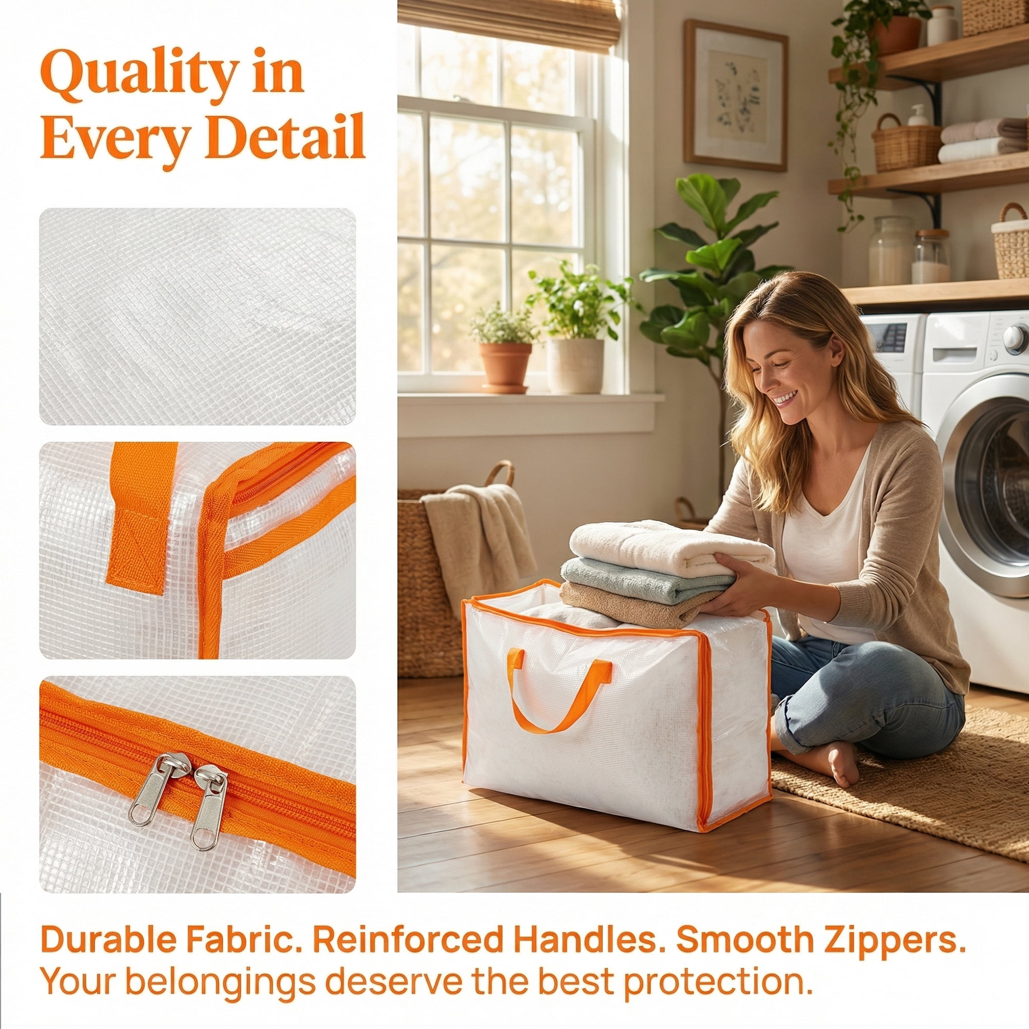 Unique Bargains Storage Bags with Handles for Organizing Clothing Orange 28.7"x12.2"x20.5"