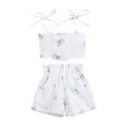 thumbnail image 2 of Caoirhny Girls Floral Print Clothes Set, Irregular Hem Sleeveless Cropped Tops + Short Pants for Summer, 2 of 10