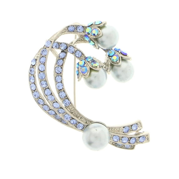 Silver-Tone & Blue Colored Metal Brooch-Pin With Crystal Accents #LQP1151