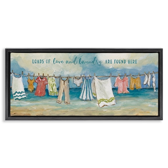 Stupell Industries Farmhouse Laundry By The Sea Black Floating Frame Canvas Art, 25 x 11, by Charlene Olson