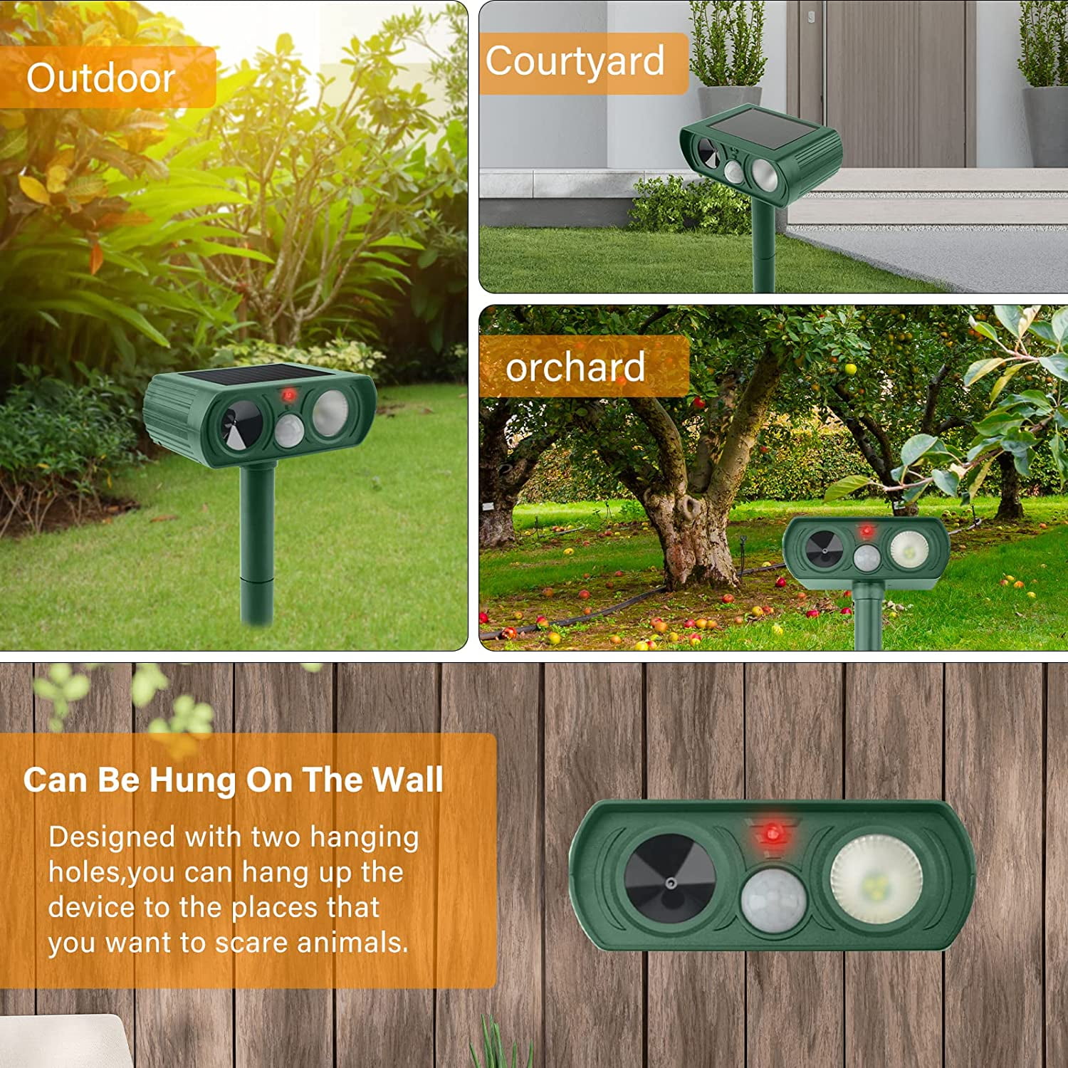 Onemayship 2Pack Upgraded Solar Animal Repellent - Waterproof Outdoor Ultrasonic Pest Deterrent Device to Keep Deer, Cat, Dog, Raccoon