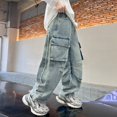thumbnail image 6 of YunPes Boy's Star Baggy Jeans Teen Boys Straight Wide Leg Denim Pants with Pocket Y2K Hip Hop Streetwear Cargo Pants Patchwork Jeans, 6 of 9
