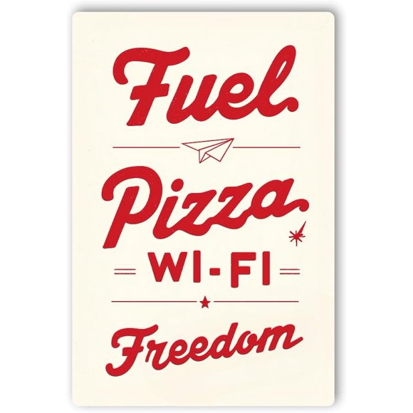 Fuel Pizza Wifi Freedom Metal Poster by DC | Vintage Tin Sign Wall Art for Indoor Use | 7x10" Rust-Free Aluminum Decor for Dorm | UV Protected & Weatherproof Print | Made in USA
