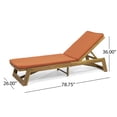 thumbnail image 4 of GDF Studio Lillian Outdoor Acacia Wood Armless Adjustable Chaise Lounges with Cushion, Set of 2, Teak and Rust Orange, 4 of 10