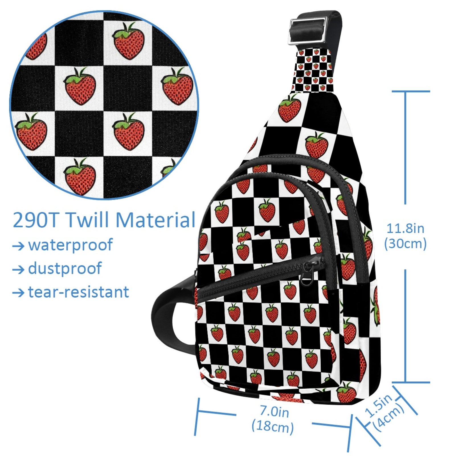ERJLKXP Black and White Grid Strawberry Small Mens Women Crossbody Chest Bag, Travel Over Shoulder Sling Bag Backpack Men Side Bag,Daypack