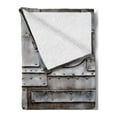 thumbnail image 2 of Industrial Soft Flannel Fleece Throw Blanket, Rusty Iron Porthole Grunge Scratched Steel Factory Entrance Retro Image, Cozy Plush for Indoor and Outdoor Use, 50" x 60", Dark Taupe, by Ambesonne, 2 of 5