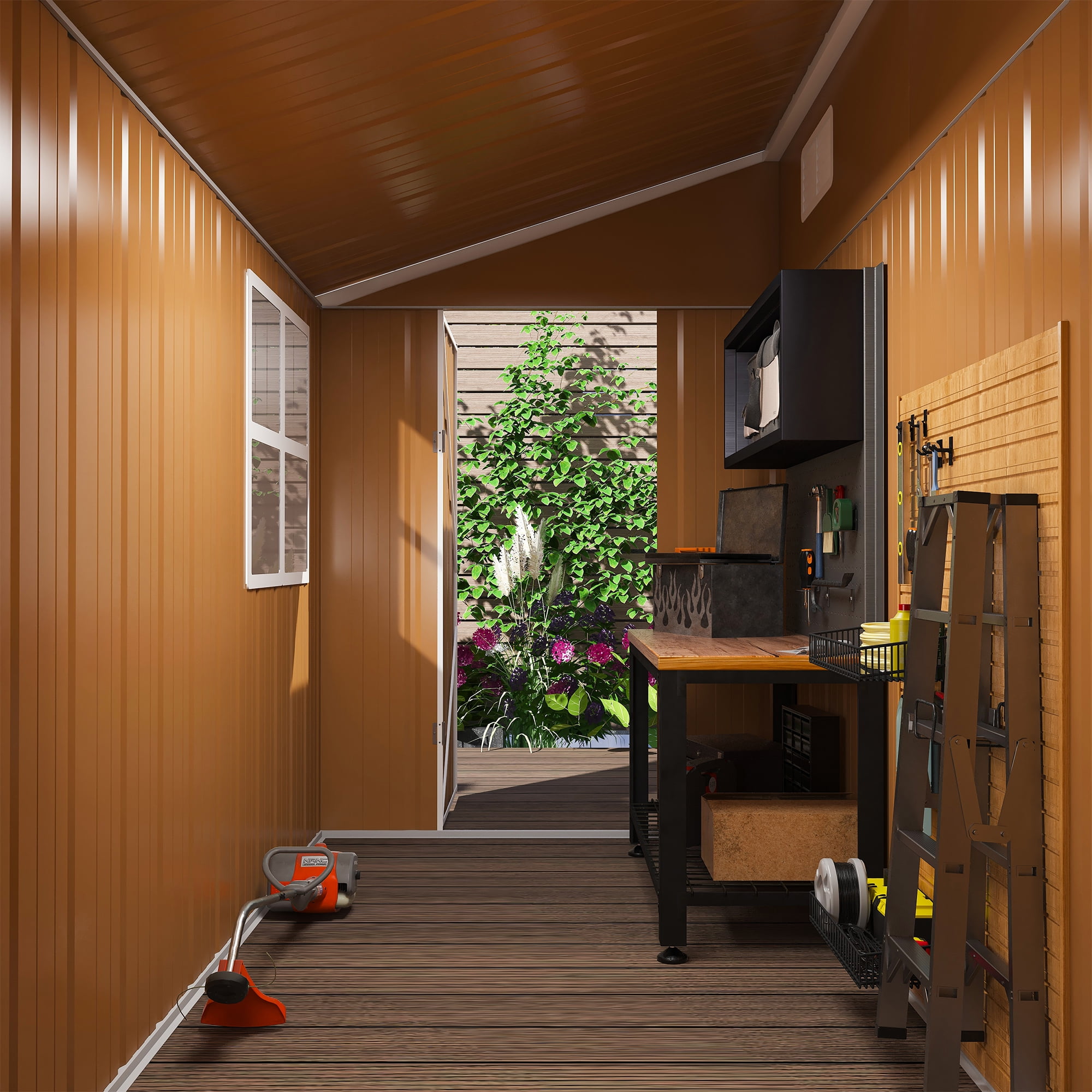 8x4 FT Heavy-Duty Outdoor Storage Shed – Metal Garden Shed with Lockable Sliding Door, Windows & Ventilation – Weatherproof Backyard Shed for Tools, Lawn Equipment & More