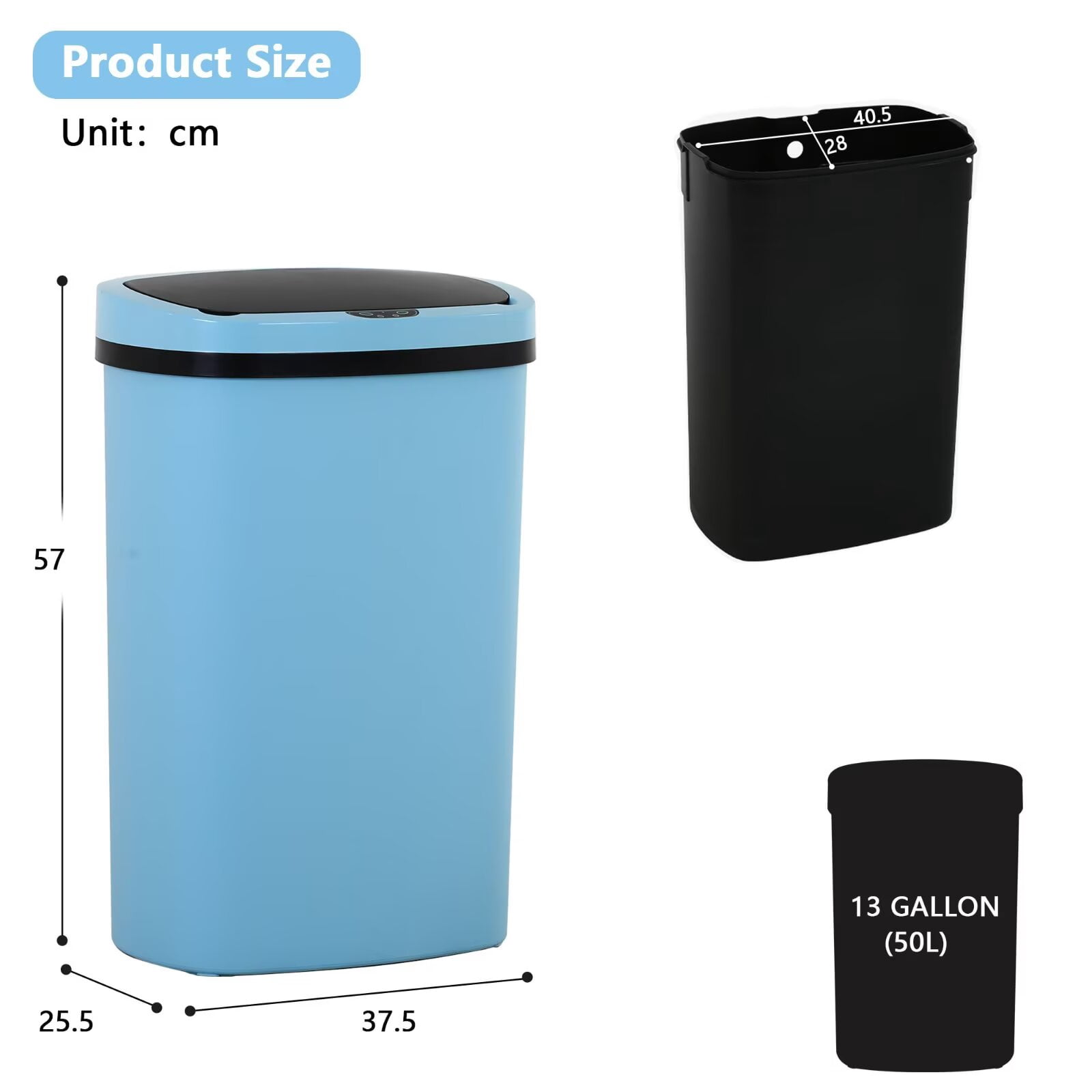YRLLENSDAN,Kitchen Trash Cans 13 Gallon,Kitchen Garbage Can with Lid,Automatic Trash Cans Touchless,Simple Human Trash Can,BLUE,3 Pack