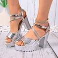 thumbnail image 2 of Modisza Platform High Heels for Women Rhinestone Ankle Strap Chunky Heeled Leather Sandals Arch Support Block Heels Shoes 9 Silver, 2 of 7