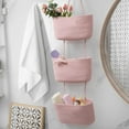 thumbnail image 6 of Over the Door Hanging Basket, 3-Tier Woven Cotton Wall-Mounted Storage Organizer Bag Decorative Hanging Nursery Baskets, Pink, 6 of 18