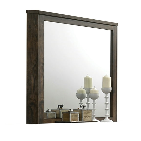 Transitional Style Wooden Decorative Mirror with Grooved Panels, Brown- Saltoro Sherpi