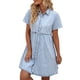 thumbnail image 1 of VISgogo Vestido de mezclilla de verano para mujer, solapa de color sólido Botones de manga corta Casual de una pieza para damas, S / M / L / XL VISgogo  moda, 1 of 9