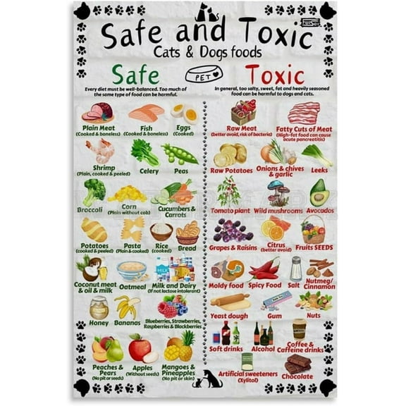 Dog Cat Feeding Guide Poster,Safe And Toxic Food List,animal Diet Chart Poster Posters And Prints Wall Art for Living Room Bedroom Decor