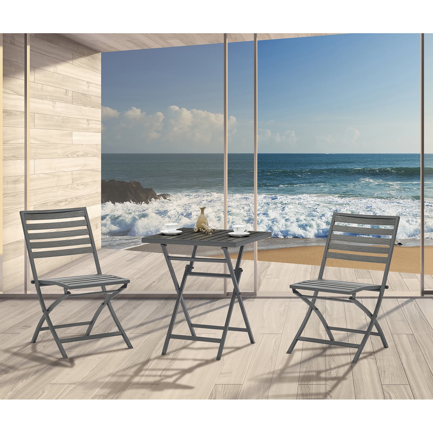 Kepooman 3 Piece Modern Patio Dining Sets, Wood Outdoor Patio Dining Furniture Set Kepooman 3 Piece Modern Patio Dining Sets, Wood Outdoor Patio Dining Furniture Set