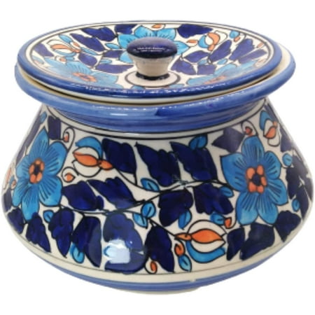

India Meets India Serving Handi With Lid Rice Pulao Biryani Vegetables Handicraft By Awarded Indian Artisans (Sky Blue H-4.5 x D-5 Inch)