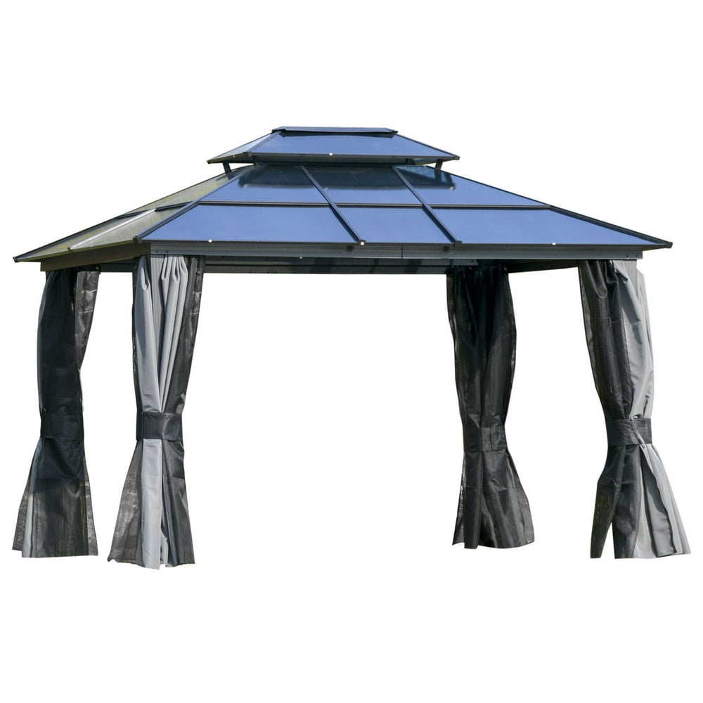 Outsunny Hardtop Patio Gazebo Canopy with DoubleTier Roof, Gray/Black