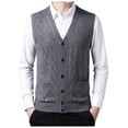 thumbnail image 2 of Men's Sweater Vest Male Autumn Winter Buckle V Neck Pure Color Wool Collarless Shirt Body Type Non Hooded Pocket Design, 2 of 8
