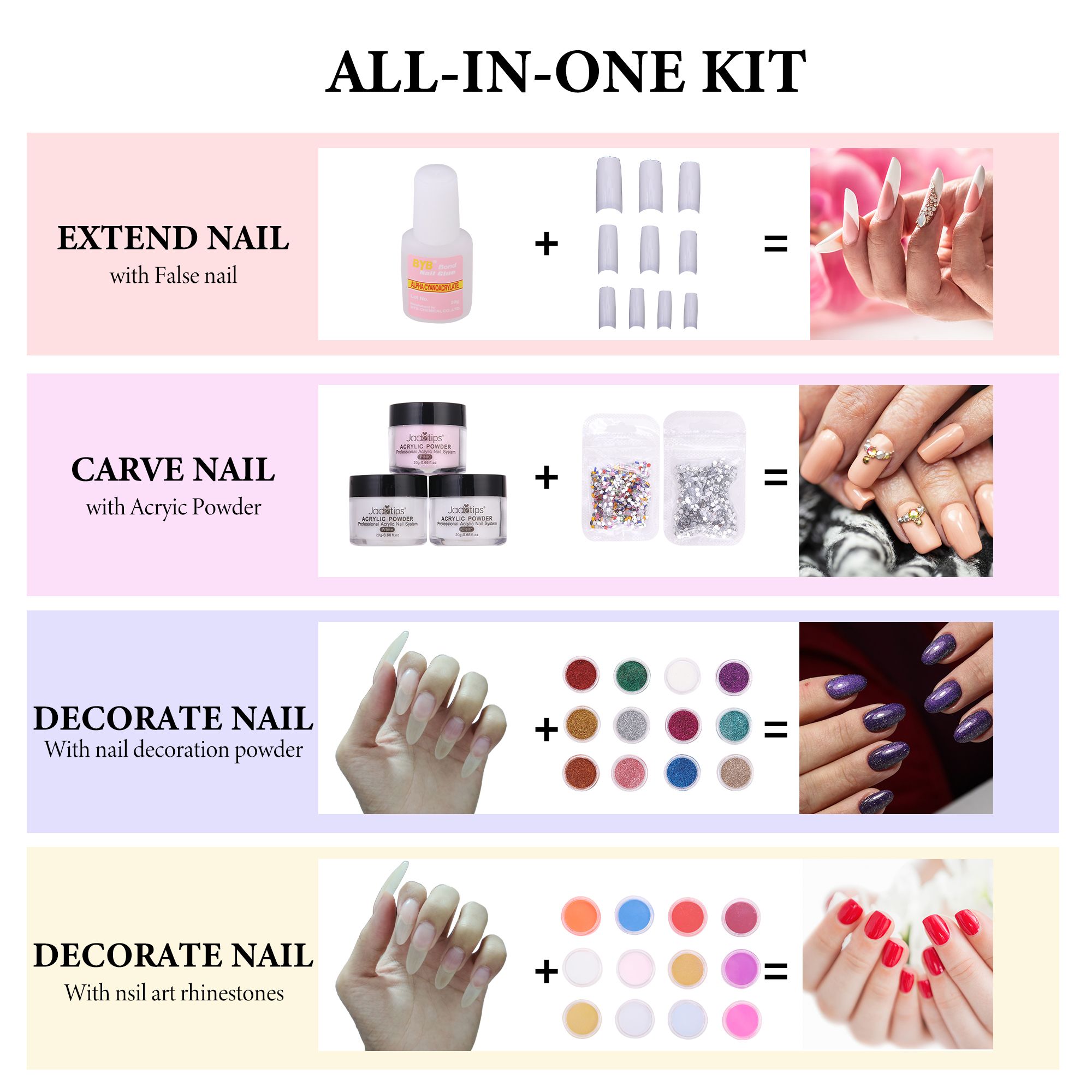 Acrylic Nail Kit for Beginners, Professional Acrylic Nail Powder and Liquid Kit Clear White Pink Acrylic Nail Set for DIY Nail Art Design - image 5 of 8