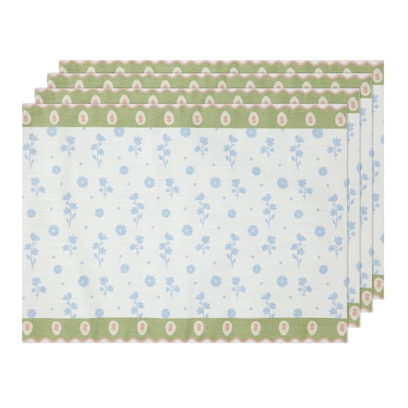 Floral 4 Pack Table Placemat Set - 14" x 19" Each - 100% Cotton, Multi-color