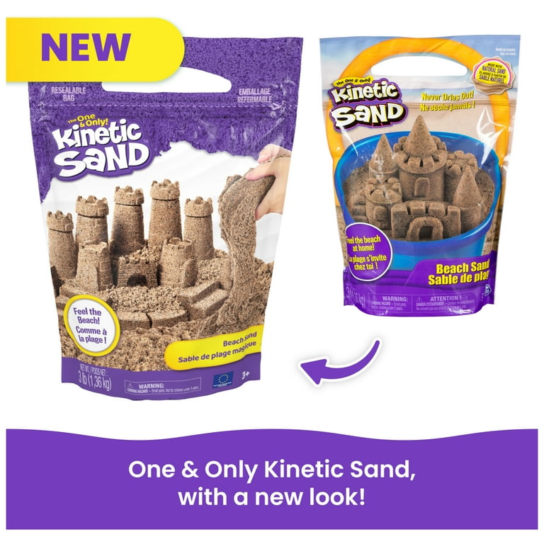 Kinetic Sand, 3lbs Beach Play Sand, Moldable Sensory Toys for Kids