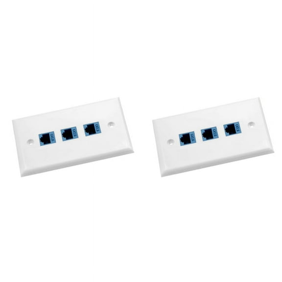 2Pack 3-Port Ethernet Wall Plate, RJ45 Wall Plate with RJ45 Inline Coupler Insert,Cat6 Jack Wall Plate,2 x 3 Port Ethernet Wall Plate 6 x RJ45 Inline Coupler insert 4 x screws,white&blue