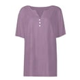 thumbnail image 5 of Clearance under 10$ Sevevn Women's Fashion Solid Button Shirt Female V-Neck Loose T-shirt Blouse Gift for Adults Purple M, 5 of 6