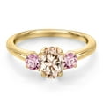 thumbnail image 3 of Gem Stone King 10K Yellow Gold Peach Morganite and Pink Lab Grown Diamond Engagement Ring for Women | 1.01 Cttw | Oval 7X5MM | Gemstone October Birthstone | Size 6, 3 of 6