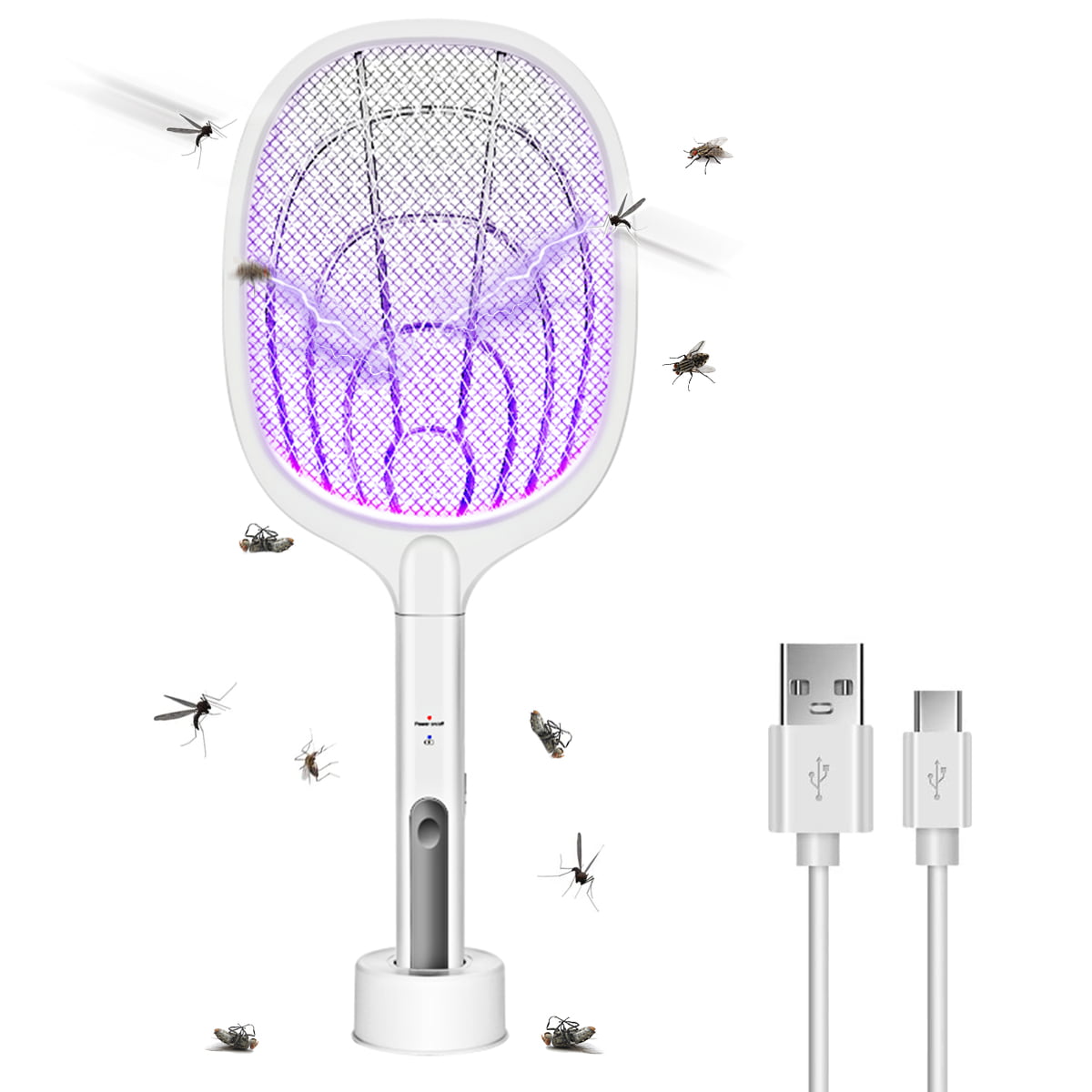 2-IN-1 ELECTRIC SWATTER & NIGHT MOSQUITO KILLING LAMP USB 1200mAh Rechargeable 