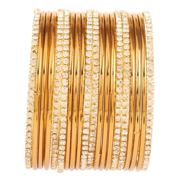 Sunsoul By Touchstone "Golden Bangle Collection" Indian Bollywood Traditional Yellow Rhinestone Plain Golden Designer Jewelry Bangle Bracelets Set of 20. In Antique Gold Tone For Women.
