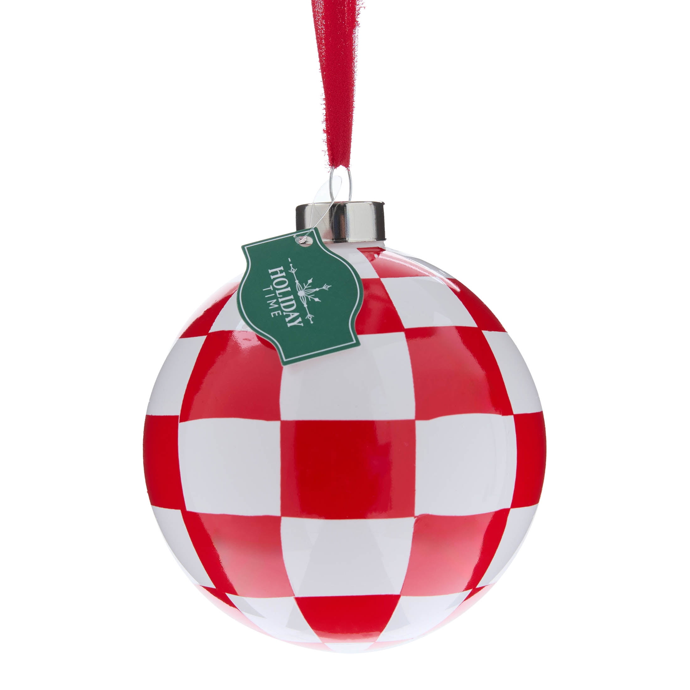 Red and White Checker Ball Glass Christmas Ornament, 3.8", by Holiday Time