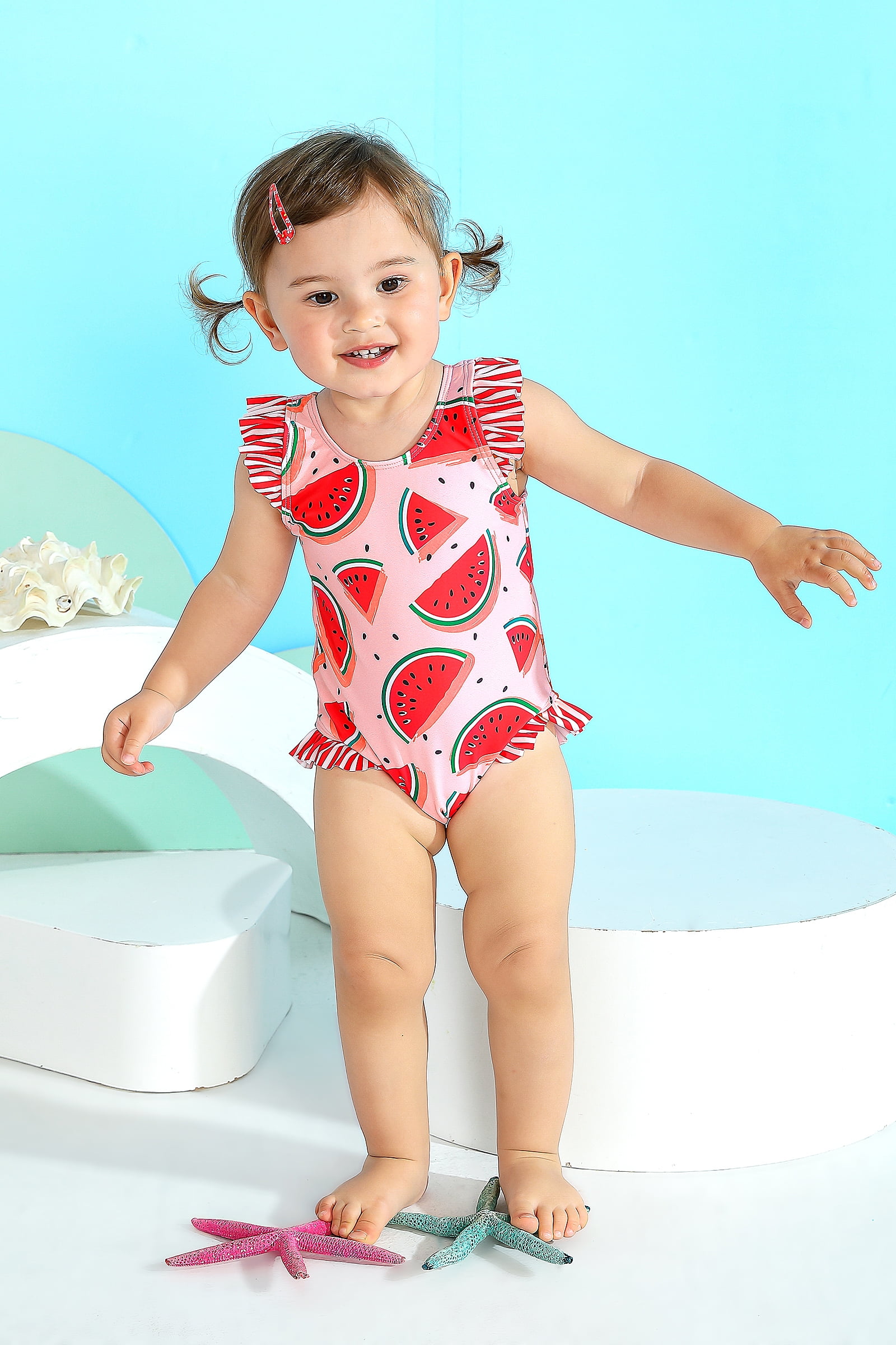 Happy Town Toddler Girl Swimsuit Ruffled Sleeveless Swimwear Baby - Main Image