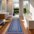 thumbnail image 4 of Garvee 2'x6' Modern Bordered Runner Rug Geometric Braided Printed Carpet, Washable Non Slip Rug Soft Low Pile Indoor Mats for Hallway Bedroom Kitchen, Dark Blue, 4 of 8