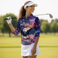 thumbnail image 5 of HUIACONG USA Flag Tennis Tops, Quick Dry Womens 3/4 Sleeve Golf Shirts Quarter Zip Anti-Wrinkle Ladies Golf Top 3/4 Sleeve for Sports Outing Outdoor Sports, 5 of 10