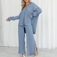 thumbnail image 2 of Miluxas Casual 2 Piece Outfit for Women Pleated Long Sleeve Button Down Shirt and Wide Leg Pants Sets Blue 8(L), 2 of 7