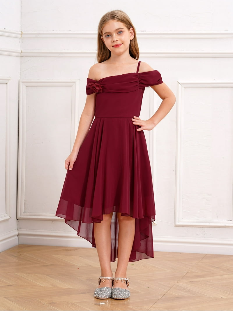 vastwit Girls Elegant Dress Sleeveless Off Shoulder A-Line Party Dress  Birthday Wedding Formal Gown Burgundy 12 - Walmart.com