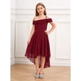 thumbnail image 3 of YiZYiF Kid Girl Off Shoulder Flower Girls Dress High Low Hem Wedding Birthday Party Dress Evening Burgundy 8, 3 of 7