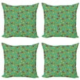 thumbnail image 1 of Forest Throw Pillow Cushion Case Pack of 4, Graphical Layout of Botanical Jungle Elements Acorns and Oak Leaves, Modern Accent Double-Sided Print, 4 Sizes, Sea Green and Multicolor, by Ambesonne, 1 of 2