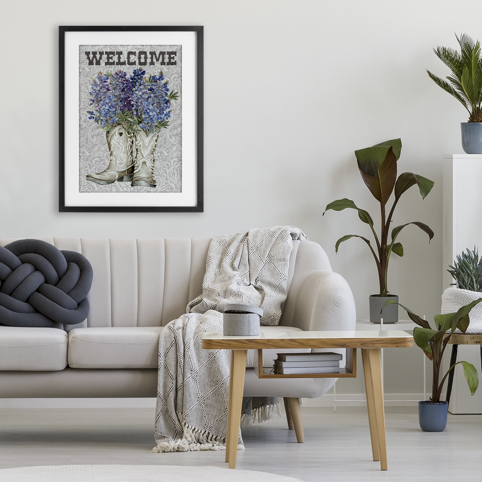 Stupell Industries Welcome Bluebonnet on Paisley Black Framed Print Under Glass, design by Cindy Jacobs