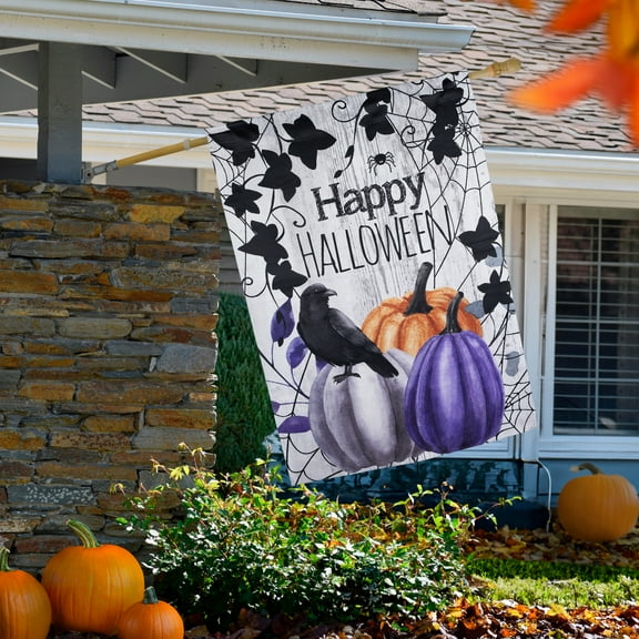 Northlight Pumpkins and Crow "Happy Halloween" Outdoor House Flag - 40" x 28"