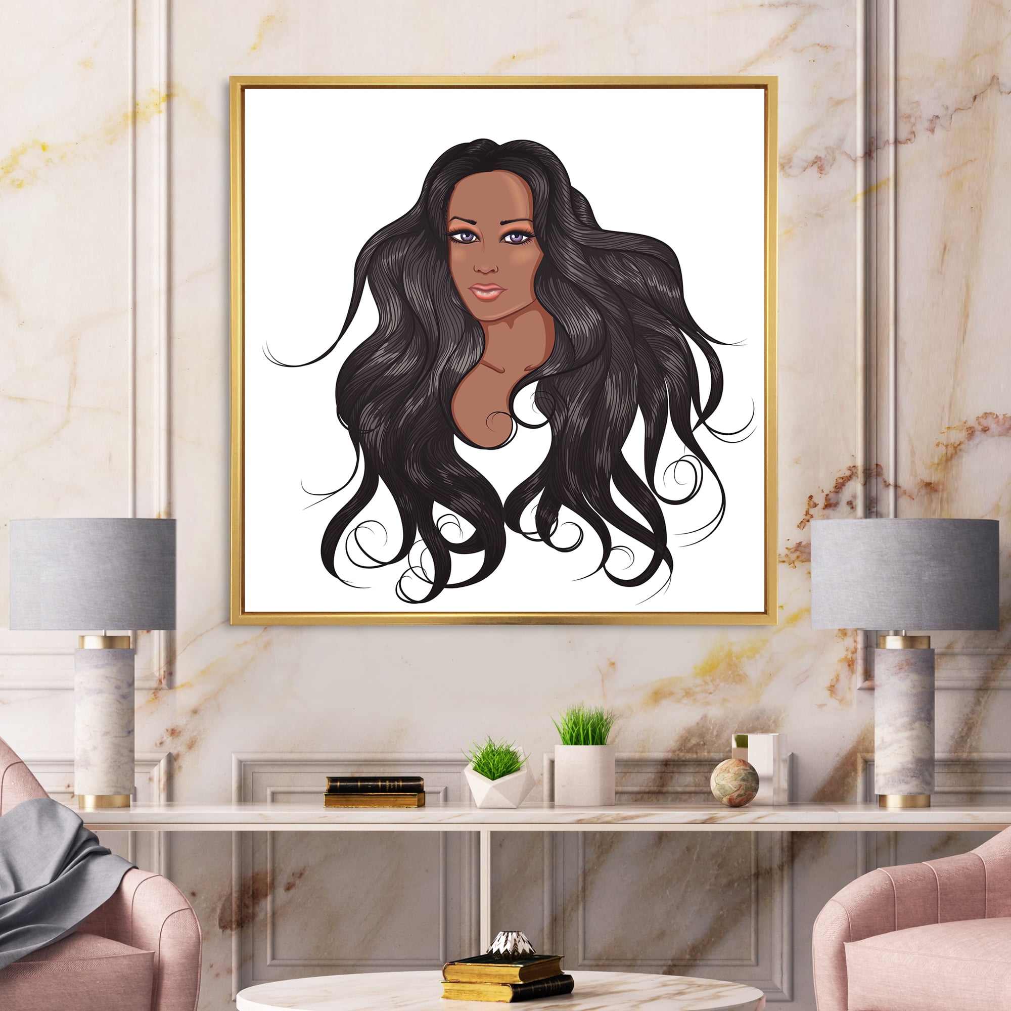 Designart 'Portrait Of Afro American Woman XV' Modern Framed Canvas Wall Art Print