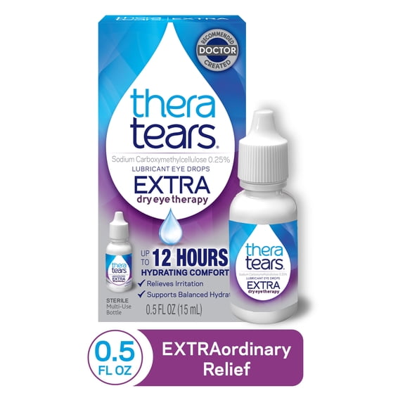 TheraTears Extra Dry Eye Therapy Lubricating Eye Drops for Dry Eyes, Daily Use, 0.5 fl oz Bottle