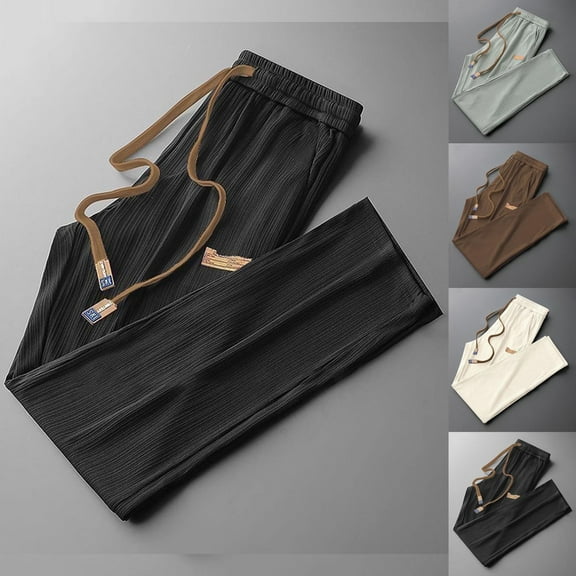 Sakmal Cooling Mens Sweatpants Quick Dry Elastic Waist Wide Leg Open Bottom Pants Outdoor Activity Beige with Pockets Mens Sweatpants L