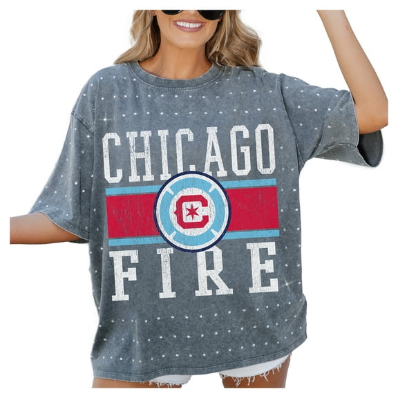 Women's-Gameday Couture  Gray Chicago Fire Oversized Mini Rhinestone Classic T-Shirt