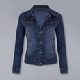 thumbnail image 4 of Women Denim Jacket Retro Single-breasted Slim Fit Turn-down Collar Long Sleeves Solid Color Flap Pockets Lady Coat Commuting Shopping Jacket, 4 of 8