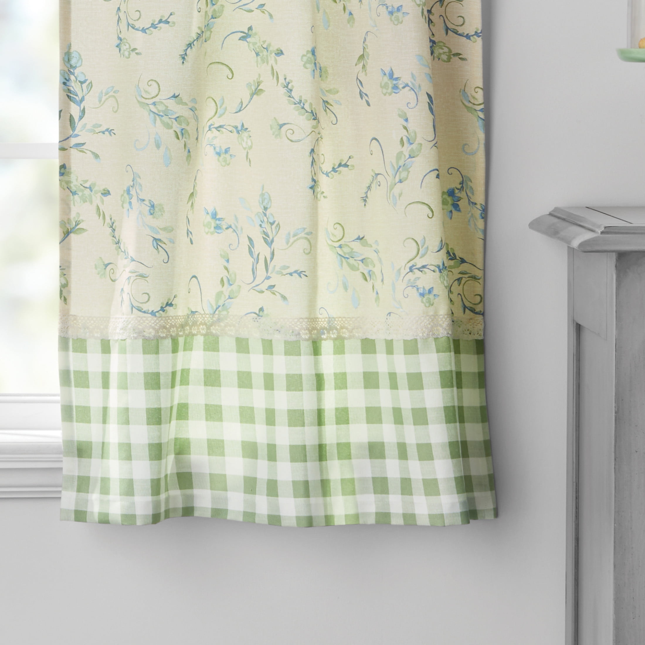 The Pioneer Woman Sweet Sprigs Curtain Tier Pair and Valance Set, 3-Piece, 60" W x 36" L, Green