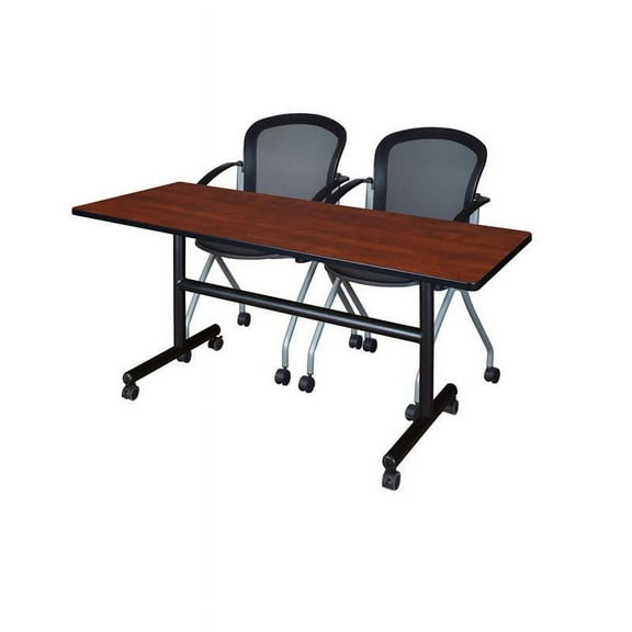 60" x 30" Flip Top Mobile Training Table- Cherry and 2 Cadence Nesting Chairs