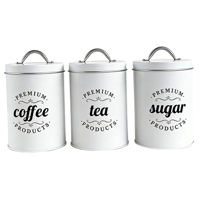 Contenedor para café, té y azúcar, organizador de comedor, contenedores de almacenamiento, tarro de hojalata Blanco