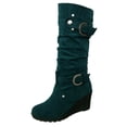 thumbnail image 5 of Mepaouo Women's Knee High Boots Wedge Heel Slouchy Stretchy Zipper Wide Mid Calf Long Boots(Green,8.5), 5 of 6