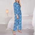 thumbnail image 3 of Gukieu Blue Fish Print Women's Long Sleeve Pajama Set, Button Top Elastic Pocket Pajama Pants Two Piece Set Home Wear-X-Large, 3 of 7